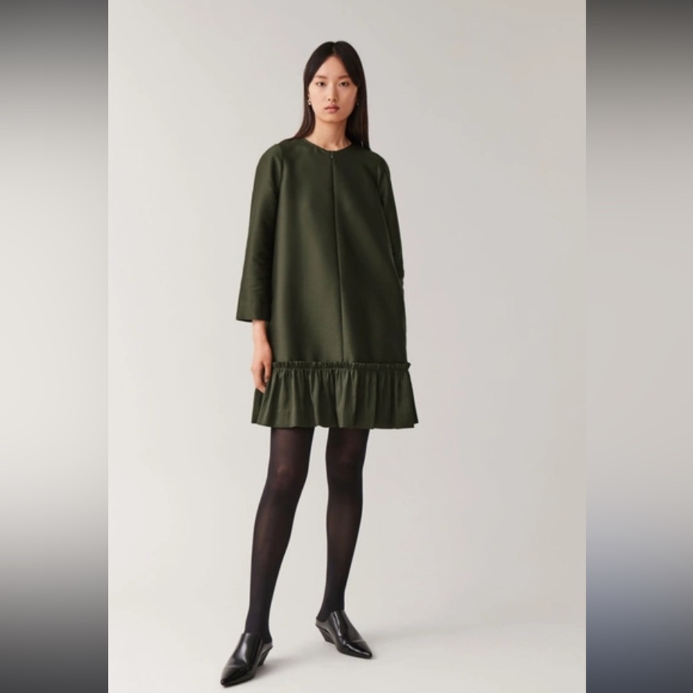 Cos Frilled A-line Dress Long Sleeve Khaki